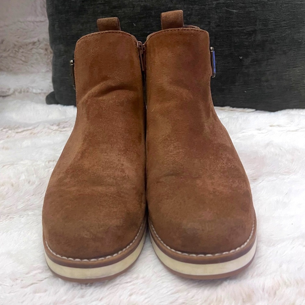 Kohl's Sonoma Cognac Faux Suede Buckle Zip Ankle Boots Women's Size 6.5‎ Medium - Picture 3 of 8